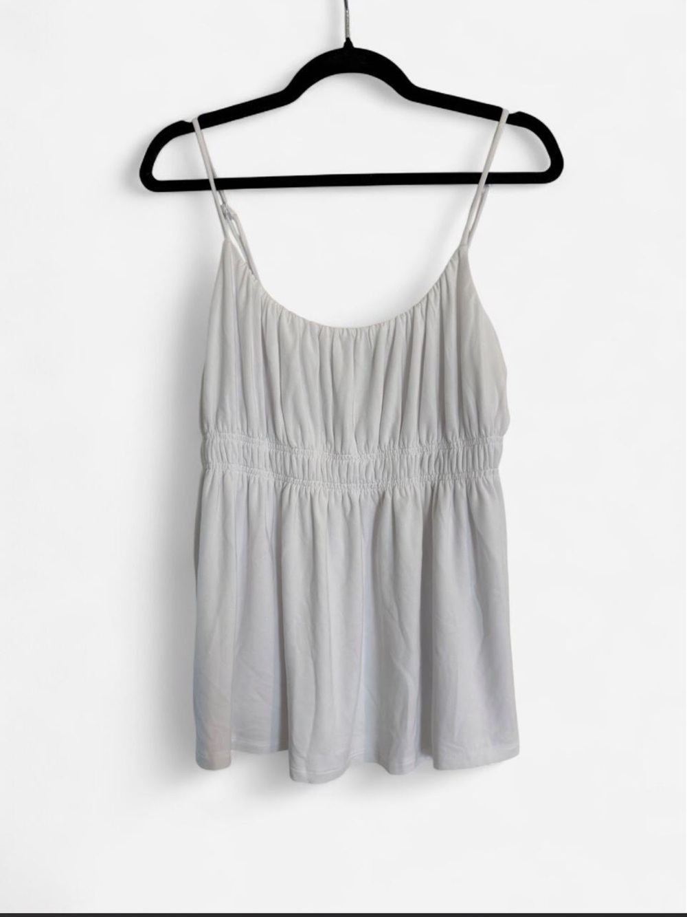 Aritzia White Spaghetti Strap Smocked Waist Camisole